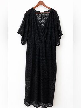 Eloquii Elements Maxi Dress V Neck Short Sleeve Black Lace Women's Size 18/20